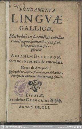 Fundamenta linguae Gallicae : methodicè in succinctas tabellas redacta