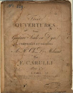 Trois ouvertures pour guitare seule ou lyre : Op. 6