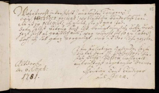 Rüdiger, Christian Ernst [aus Jena]. Altdorf, 06.09.1741.