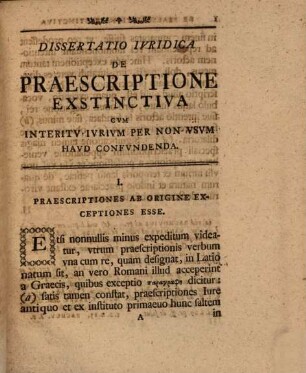 Dissertatio iuridica de praescriptione exstinctiva cum interitu iurium per non usum haud confundenda