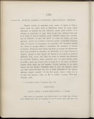 LXX. Juste Lipse à Louis Beccatelli. Louvain, 24 septembre 1605