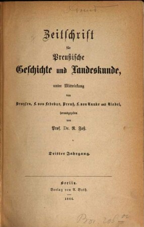 Zeitschrift für preussische Geschichte und Landeskunde. 3. 1866