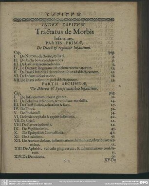 Index Capitum Tractatus de Morbis Infantum