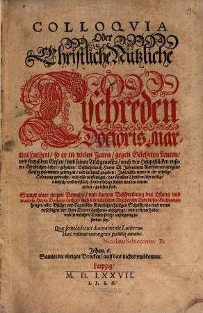 Colloquia oder christliche nützliche Tischreden