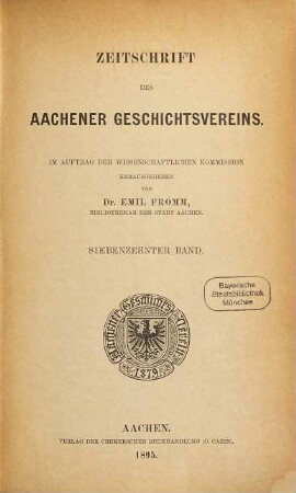 Zeitschrift des Aachener Geschichtsvereins. 17. 1895