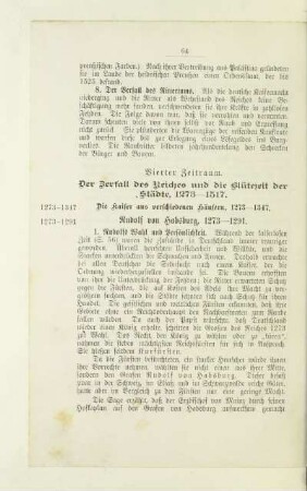 Vierter Zeitraum. Der Zerfall des Reiches und die Blütezeit der Städte, 1273 - 1517