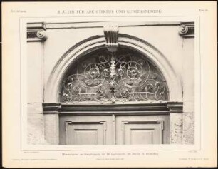 Heiliggeistkirche am Markt, Heidelberg: Ansicht Oberlichtgitter am Haupteingang (aus: Blätter für Architektur und Kunsthandwerk, 12. Jg., 1899, Tafel 60)