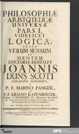 Philosophiæ Aristotelicæ Universæ Pars I. Videlicet Logica
