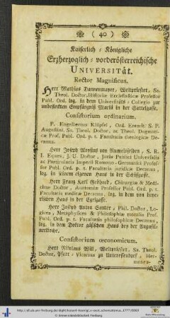 Kaiserlich-Königliche Erzherzoglich-vorderösterreichische Universität.