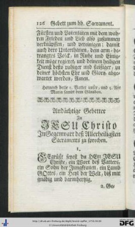 Andächtige Gebetter zu Jesu Christo In Gegenwart deß Allerheiligsten Sacraments zu sprechen.