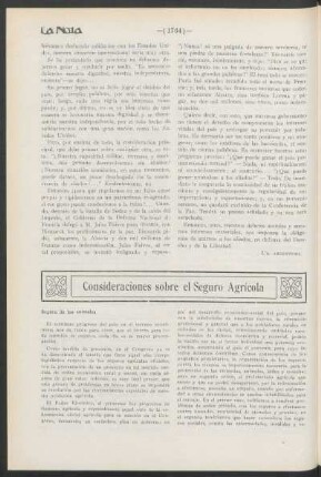 Consideraciones sobre el seguro agrícola