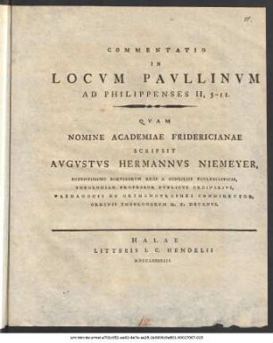 Commentatio in Locvm Pavlinvm Ad Philippenses II, 5 - 11