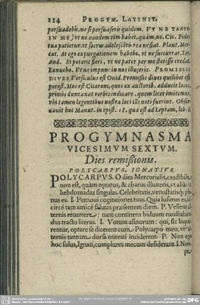 Progymnasma Vicesimum Sextum. Dies remißionis