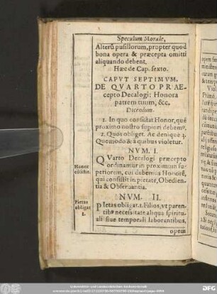 Caput Septimum. De Quarto Praecepto Decalogi: Honora patrem tuum, [et]c.