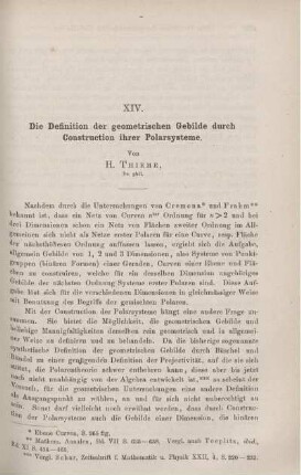 XIV. Die Definition der geometrischen Gebilde durch Construction ihrer Polarsysteme.