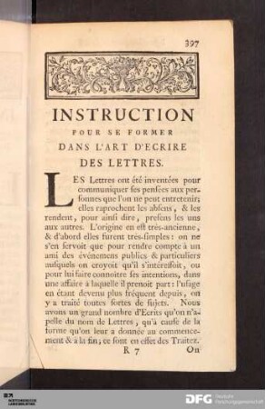 Instruction Pour Se Former Dans L'Art D'Ecrire Des Lettres.