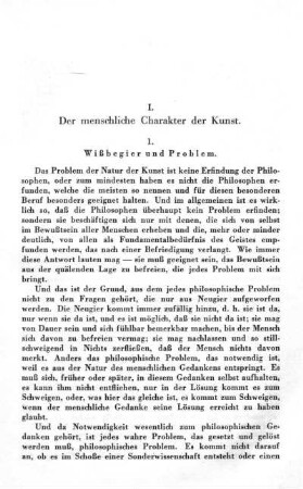 I. Der menschliche Charakter der Kunst