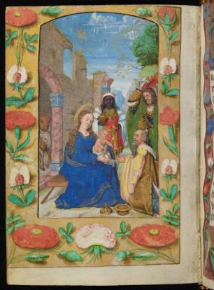 Miniatur (Anbetung der Könige) mit Streumusterbordüre