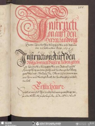 Instruction auff den Herren Landvoigt Herrn Chriestoffen Burggraffen von Dohnaw den 28 Sebtembris Anno 1554