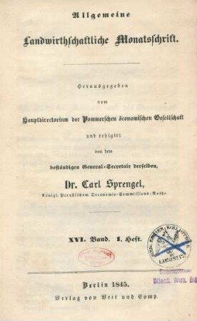 16.1845: Allgemeine Landwirthschaftliche Monatsschrift