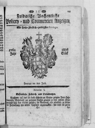 28tes Stück, Ausgabe vom 8. Julii 1768