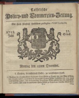 51. Stueck, Montag den 18ten December 1758