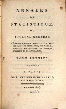 Annales de statistique. 1, 1. 1802
