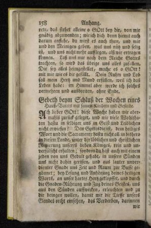 Gebeth beym Schluß der Wochen eines Hauß-Vaters mit seinen Kindern und Gesinde.