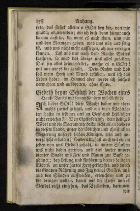Gebeth beym Schluß der Wochen eines Hauß-Vaters mit seinen Kindern und Gesinde.