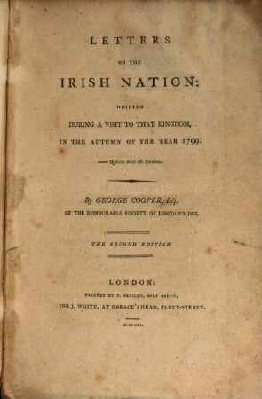 Letters on the Irish nation : written during a visit to that Kingdom