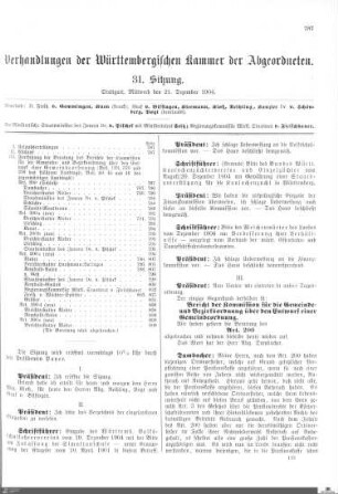 31. Sitzung, Stuttgart, 21.12.1904