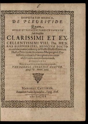 Disputatio Medica, De Pleuritide