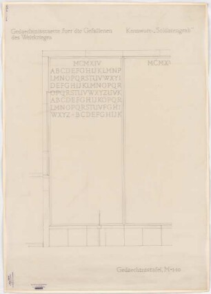 Neue Wache (Königswache), Berlin Umgestaltung zur Gedächtnisstätte für die Gefallenen des 1. Weltkriegs: Gedächtnistafel 1:10