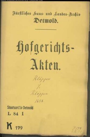 Klöpper, Henrich gegen Kord Klöpper zu Pottenhausen - Schuldforderung