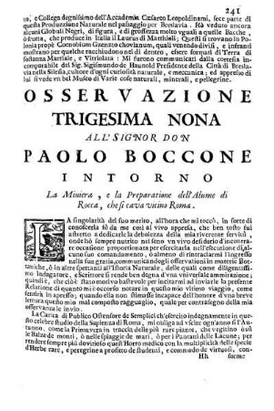 Osservazione Trigesima Nona all'Sinor Don Paolo Boccone ...