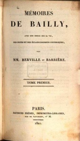Mémoires de Bailly, Tome Premier