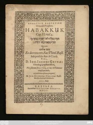 Analysis Elegktikē Oraculi Prophet. Habakkuk