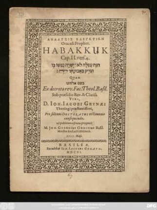 Analysis Elegktikē Oraculi Prophet. Habakkuk