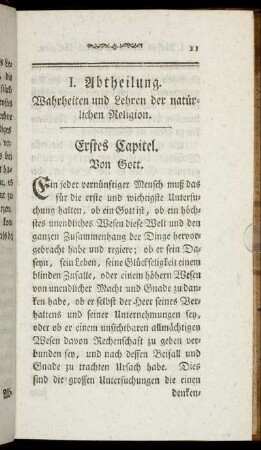 I. Abtheilung. Wahrheiten und Lehren der natürlichen Religion.