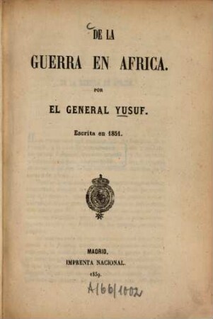 De la guerra en Africa : Escrita en 1851