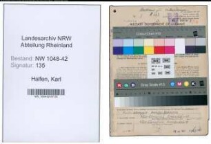 Entnazifizierung Karl Halfen , geb. 08.04.1915 (Einkaeufer)