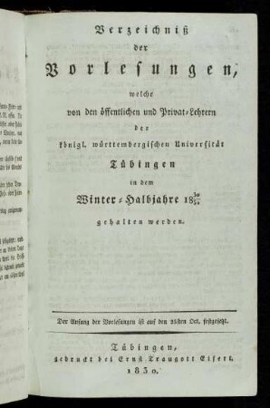 Vorlesungsverzeichnis 1830/31