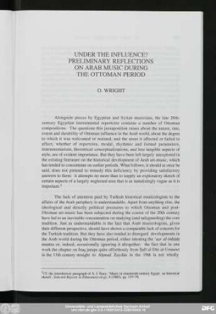 Under The Influence? Preliminary Reflections On Arab Music During The Ottoman Period O. Wright