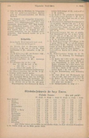 Eisenbahn-Fahrpreise für kurze Touren. [Wechselstempel-Tarif.]