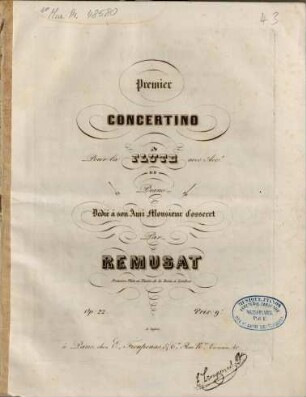 Premier concertino : pour la flute avec accompagnement de piano ; op. 22