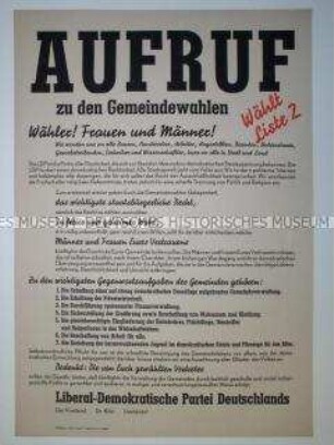 Maueranschlag mit einem Aufruf der LDPD zu den Gemeindewahlen 1946