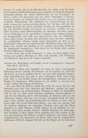 109-112 [Rezension] Ott, Heinrich, Wirklichkeit und Glaube
