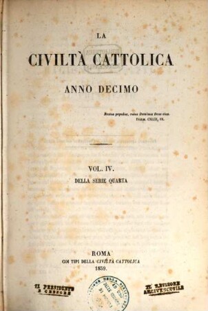 La civiltà cattolica : pubbl. periodica per tutta l'Italia. 4, 4 = A. 10. 1859