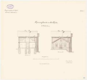 Pfarreigebäude, Sterbfritz: Wohnhaus: Querschnitt, Seitenansicht 1:100