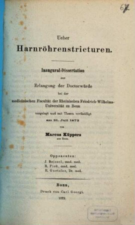 Ueber Harnröhrenstricturen : Inaugural-Dissertation